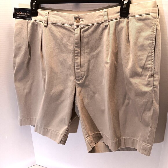 Polo Ralph Lauren Chino Shorts Mens 40 Khaki Pleated Front Golf Casual Pockets - Picture 3 of 8